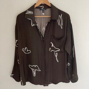 GRADE + GATHER Brown & White Abstract Print Blouse: New w/o Tags! Size Medium